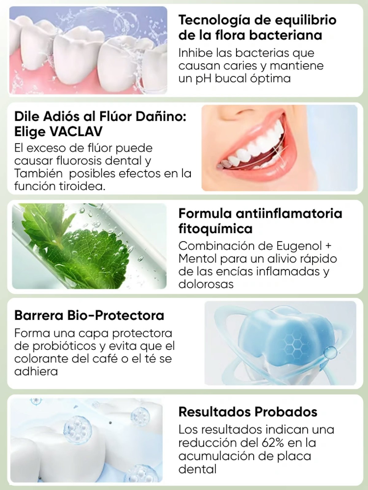 Pasta dental VACLAV con carbón de bambú y coco - Libre de flúor, protege con probióticos y reduce 62% placa. Tecnología antiinflamatoria (eugenol+mentol) y segura para niños. Barrera bioactiva contra manchas de café/té