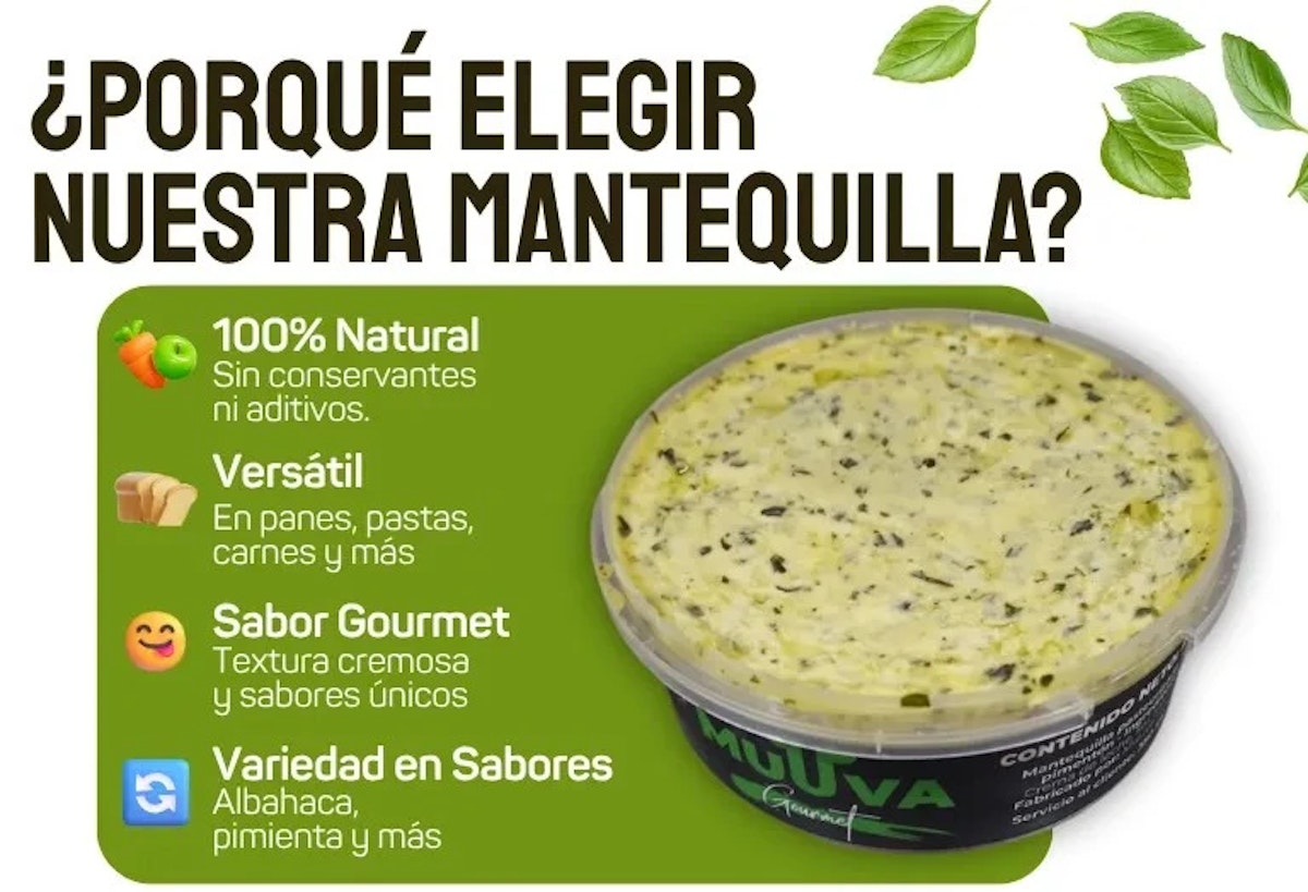 Variedad de mantequillas gourmet MUUVA - Naturales, sin aditivos, en sabores Albahaca, Pimentón, Ajo-Hierbas y Natural. Desde $13.000