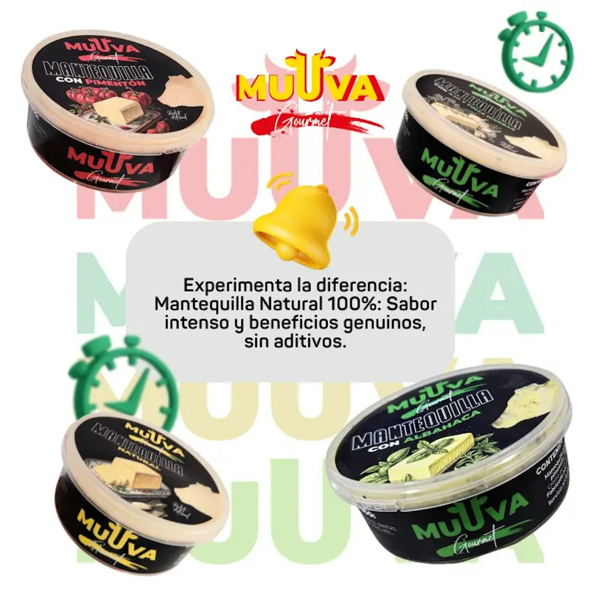 MUUVA Mantequilla de Pimentón, Albahaca y Ajo con Finas Hierbas - Producto 100% natural con sabores intensos, sin aditivos ni conservantes